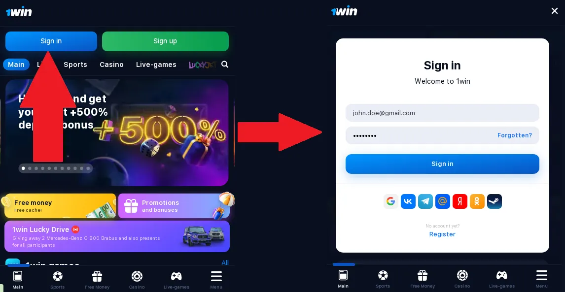 1win app login