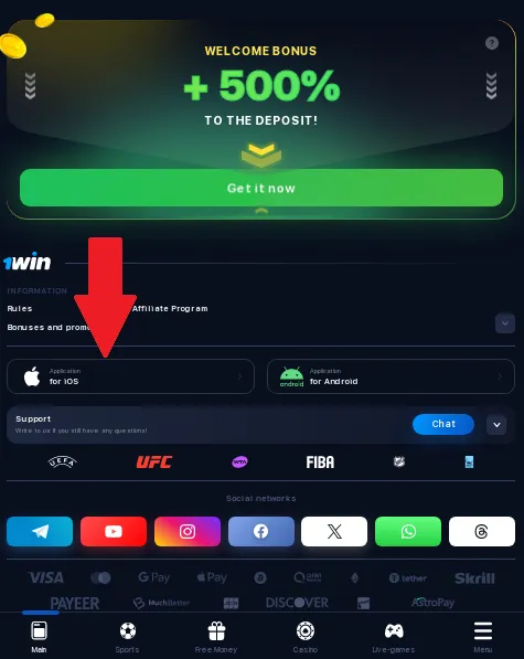 1win app for iOS